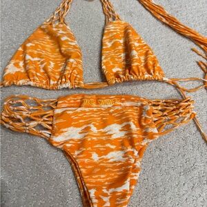 Orange and White Bikini Set